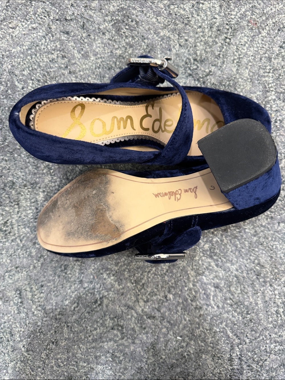Sam Edelman Chessie Navy Blue Velvet Mary Jane Block Heels - Size 6M - Picture 9 of 9